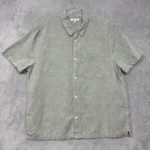 Madewell Shirt Mens Extra Large Green Linen Cotton Button Up Short Sleeve